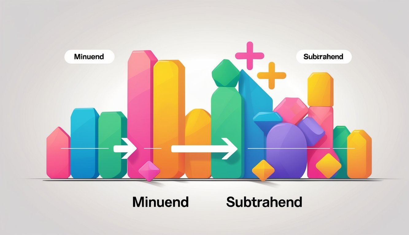 Ilustracija koja prikazuje razliku kao rezultat oduzimanja s tri grupe oblika koje predstavljaju umanjenik, umanjitelj i razliku.