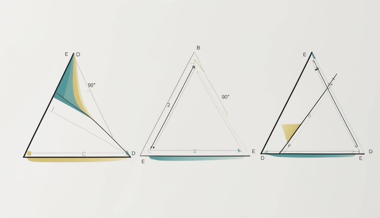 Tri različita trokuta prikazana jedan do drugog: oštrokutni, pravokutni i tupo-kutni trokut.