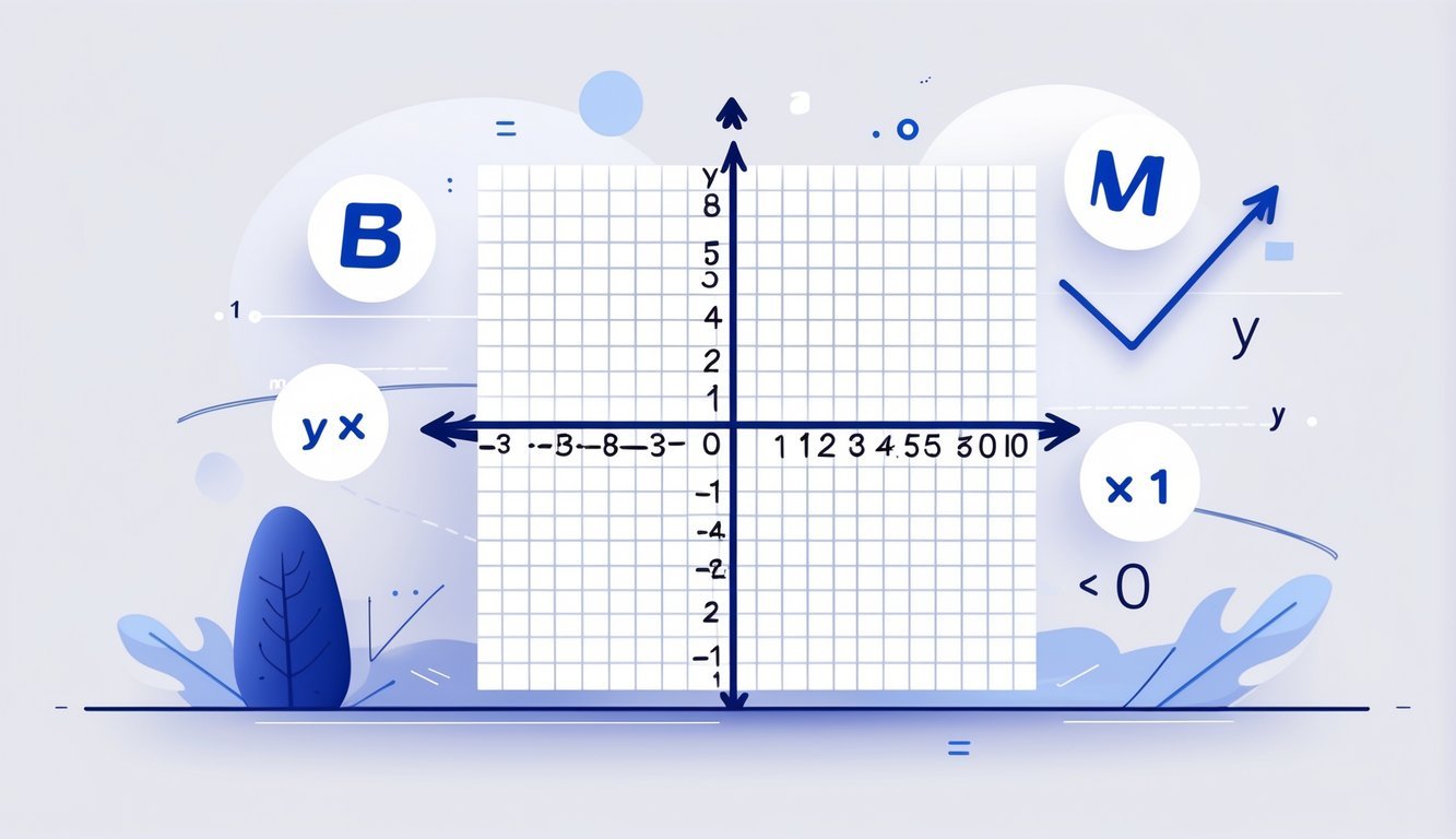 Graf s ravnom linijom na koordinatnoj mreži koja prikazuje linearne jednadžbe s matematičkim simbolima oko nje.