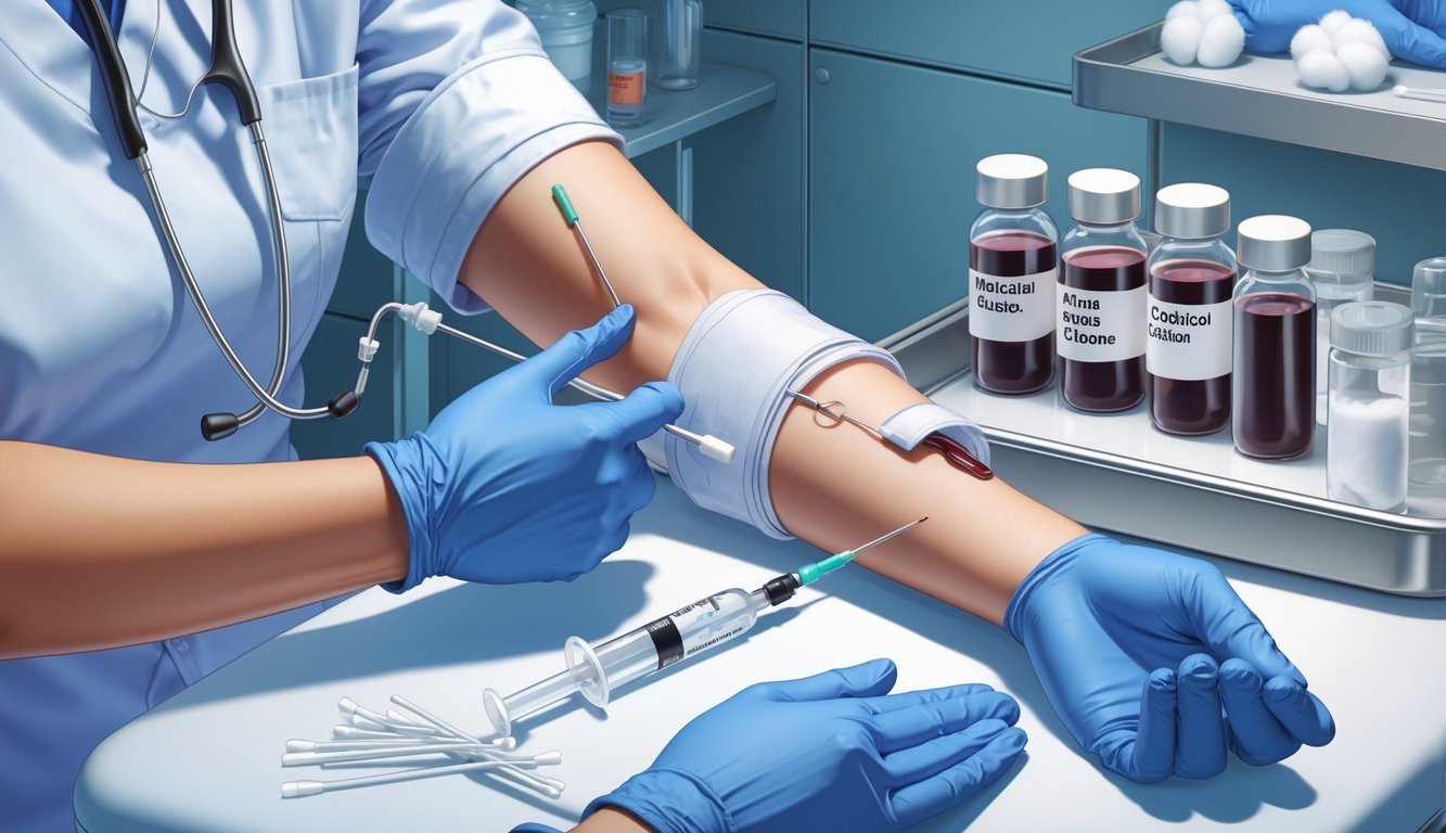 Medicinski stručnjak uzima krv iz ruke pacijenta za hemokulturu u kliničkom okruženju.