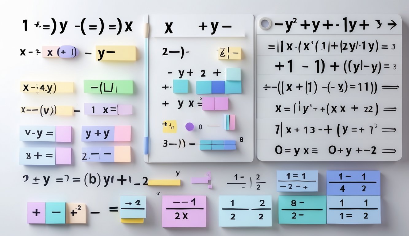 Ilustracija različitih vrsta algebarskih izraza s prikazom simbola i matematičkih znakova na bijeloj pozadini.