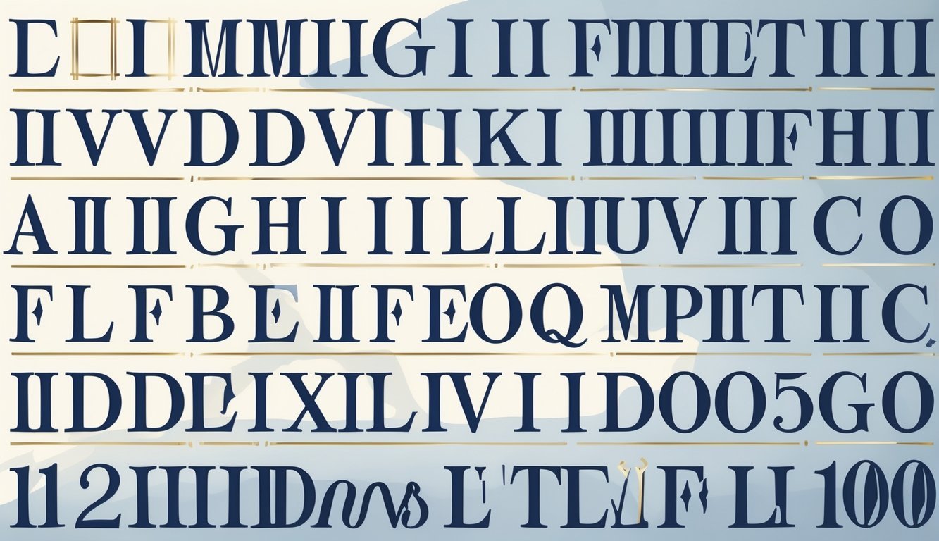 Prikaz rimskih brojeva od 1 do 100 raspoređenih u redove i stupce s primjerima njihovog pisanja.