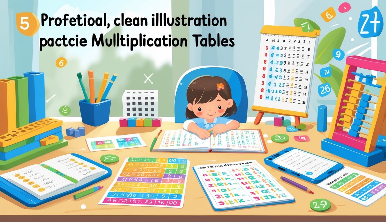 Dijete u organiziranom prostoru za učenje koristi materijale za vježbanje tablice množenja.