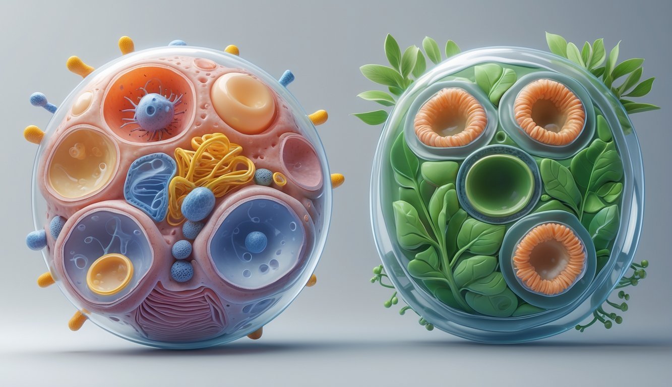 Prikaz životinjske i biljne stanice jedna pored druge, ističući njihove ključne razlike u obliku i organelama.