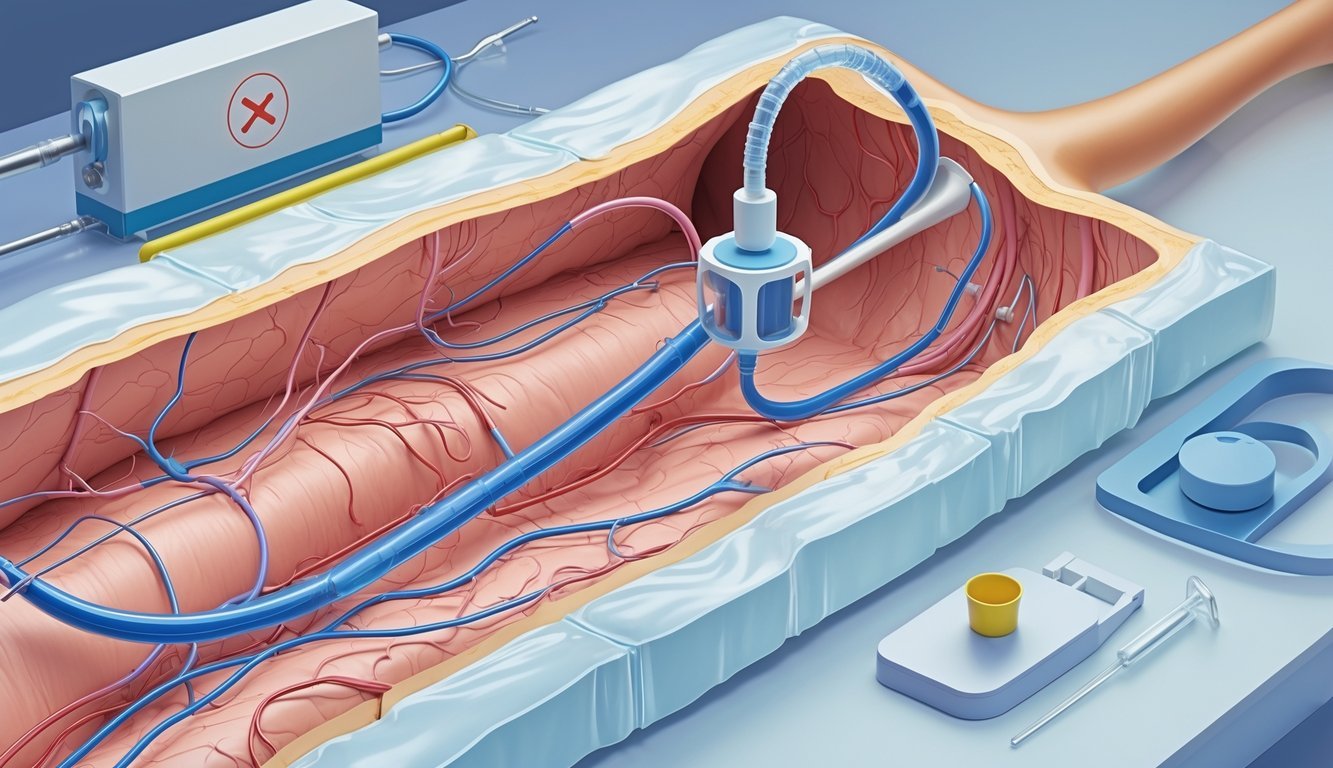 Prikaz kirurškog drena umetnutog u ljudsko tkivo s povezanim spremnikom za prikupljanje tekućine.