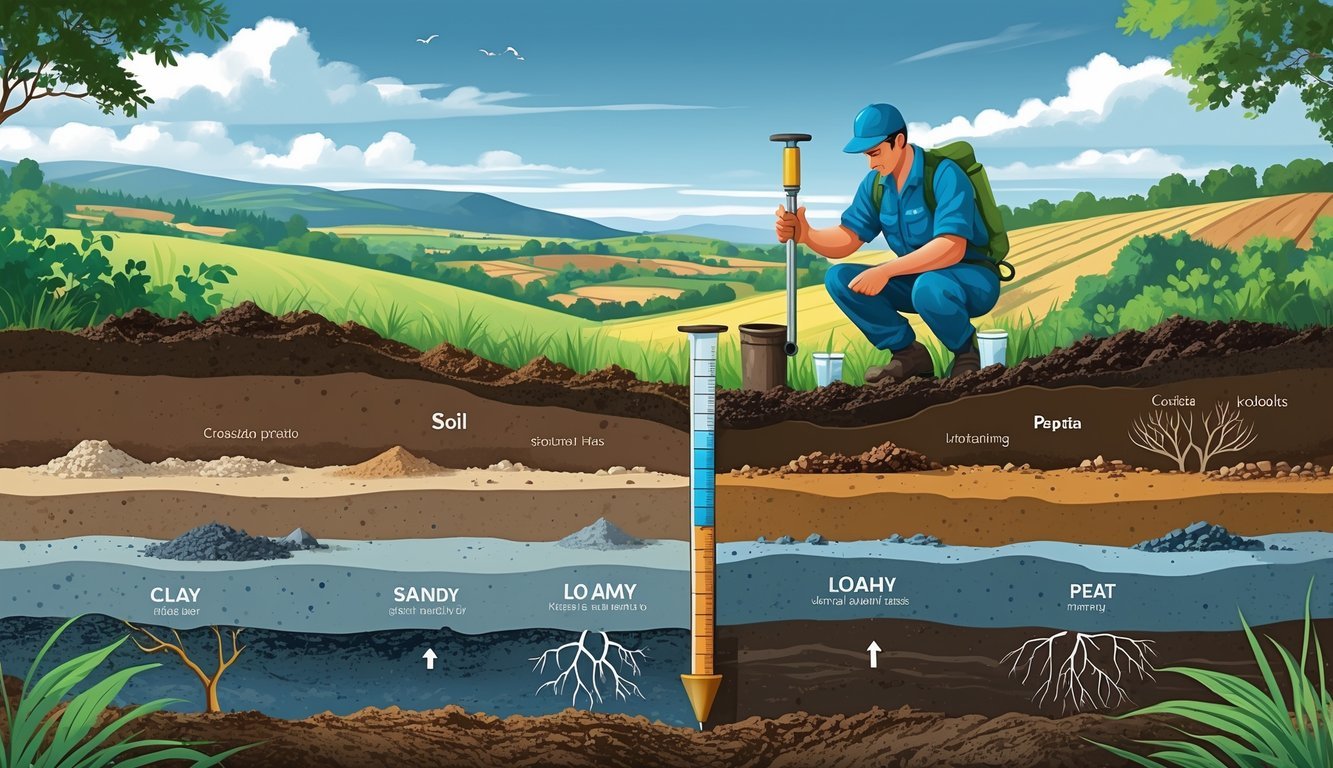 Prikaz presjeka tla s različitim vrstama tla u Hrvatskoj i znanstvenik koji uzima uzorke tla na polju.