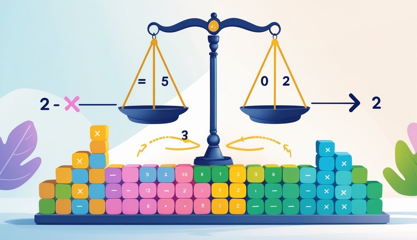 Ilustracija koja prikazuje vezu između množenja i dijeljenja s prikazom faktora i umnoška kroz simbole i grupe objekata.