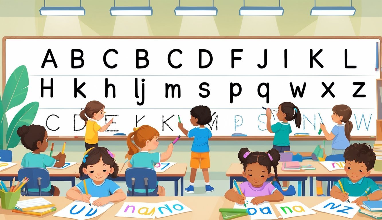 Djeca u učionici vježbaju pravilno pisanje velikih i malih slova koristeći radne listove i olovke.