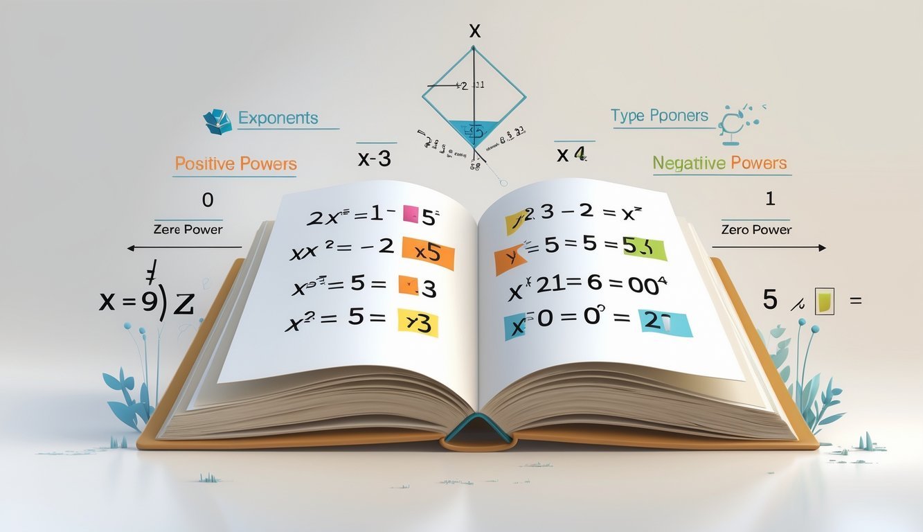 Ilustracija matematičkih potencija s različitim primjerima i simbolima koji prikazuju vrste potencija.