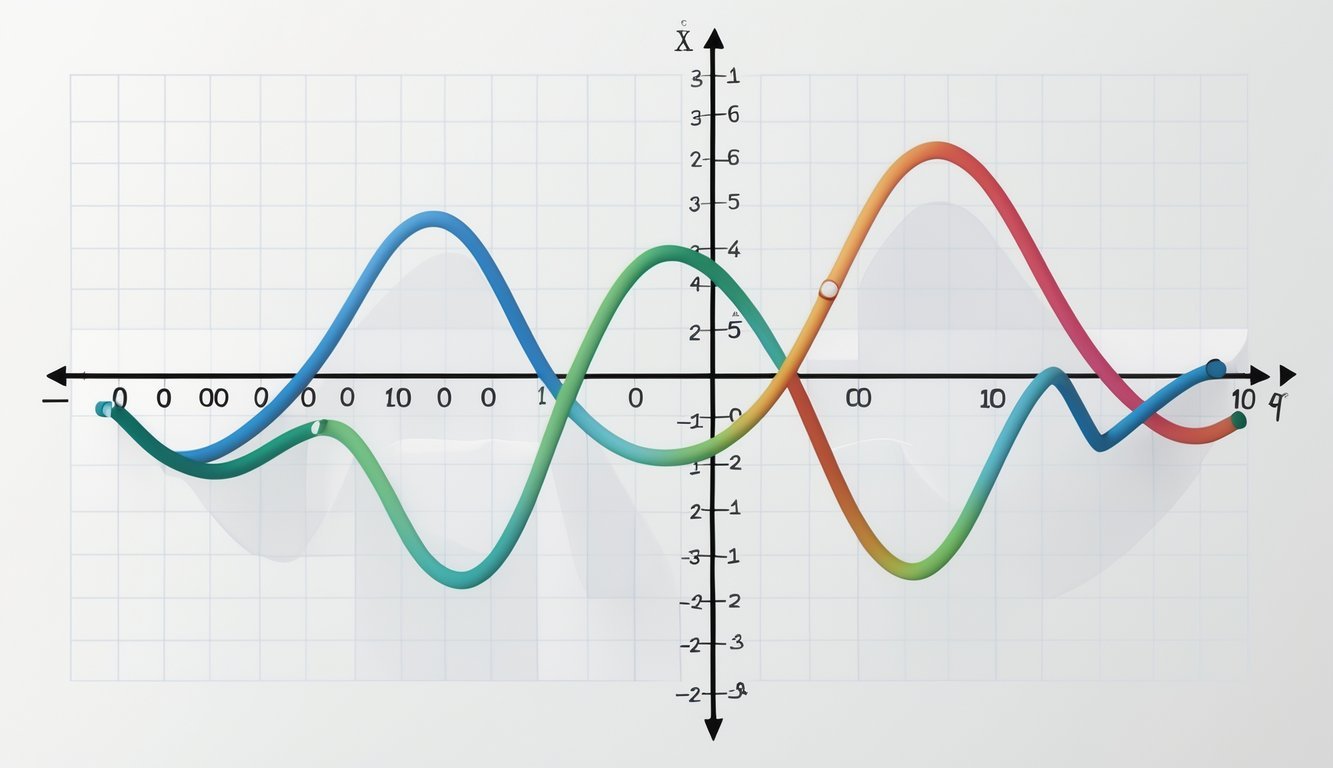 Grafovi funkcija sinus, kosinus i tangens na koordinatnom sustavu bez teksta.