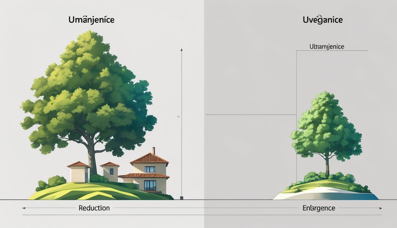 Prikaz male i velike verzije istog objekta, simbolizirajući umanjenje i uvećanje.