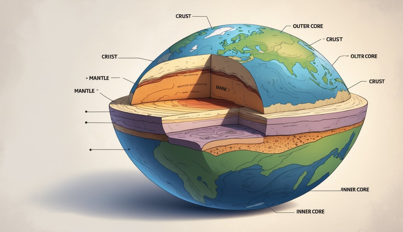 Presjek Zemlje koji prikazuje različite slojeve s naglaskom na plašt i njegovu ulogu.