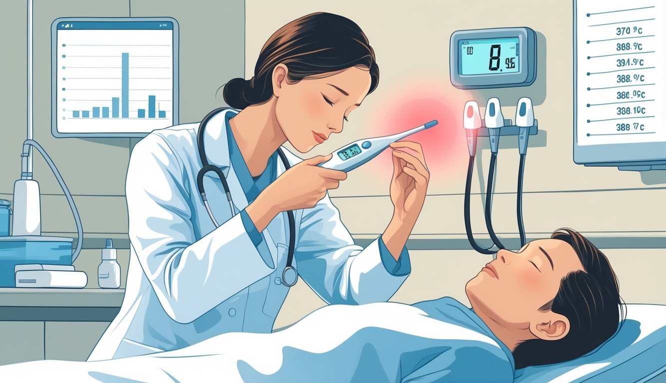 Zdravstveni radnik mjeri temperaturu pacijenta u klinici.